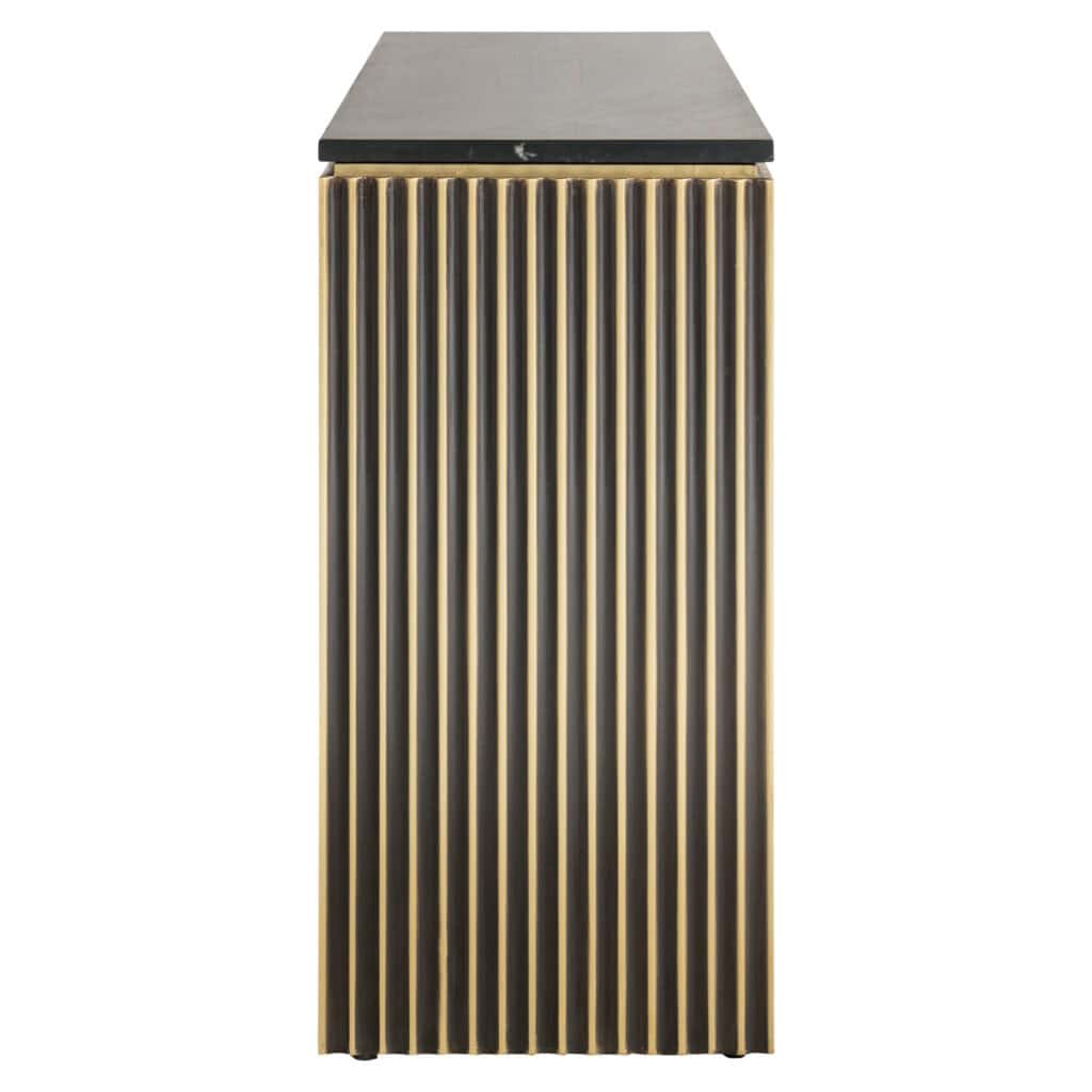 Elegant sideboard withgold  brushed gold and vertical ridges.