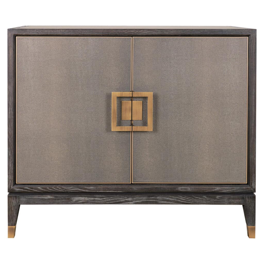 Elegant dressoir Bloomville met messing handgrepen en shagreen afwerking.