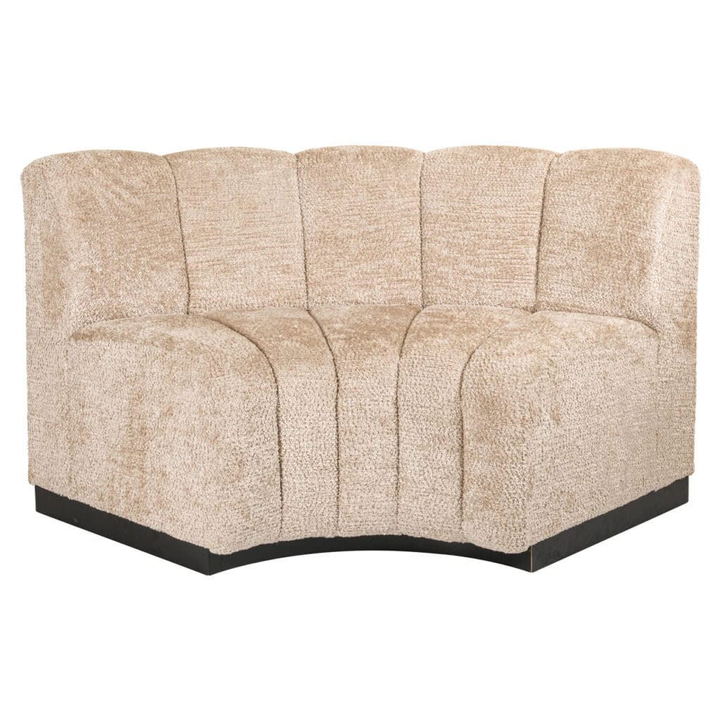 Eetkamerbank Hillpark in beige met ronde hoek, comfortabel en stijlvol.