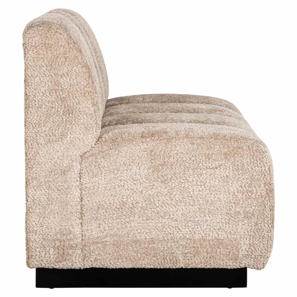 Luxurious beige dining room bench with soft upholstery and a comfortable seat.