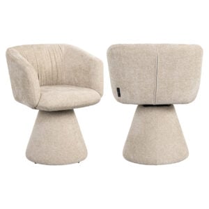 Madeline dining chair with a unique shape and soft upholstery.