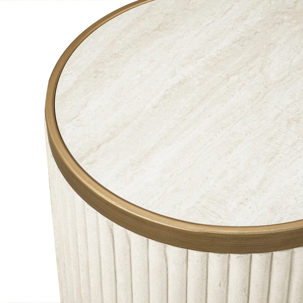 Bijzettafel Tivoli wit met gouden rand, modern design.