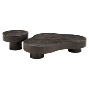 Table de salon modernes noires aux formes organiques.