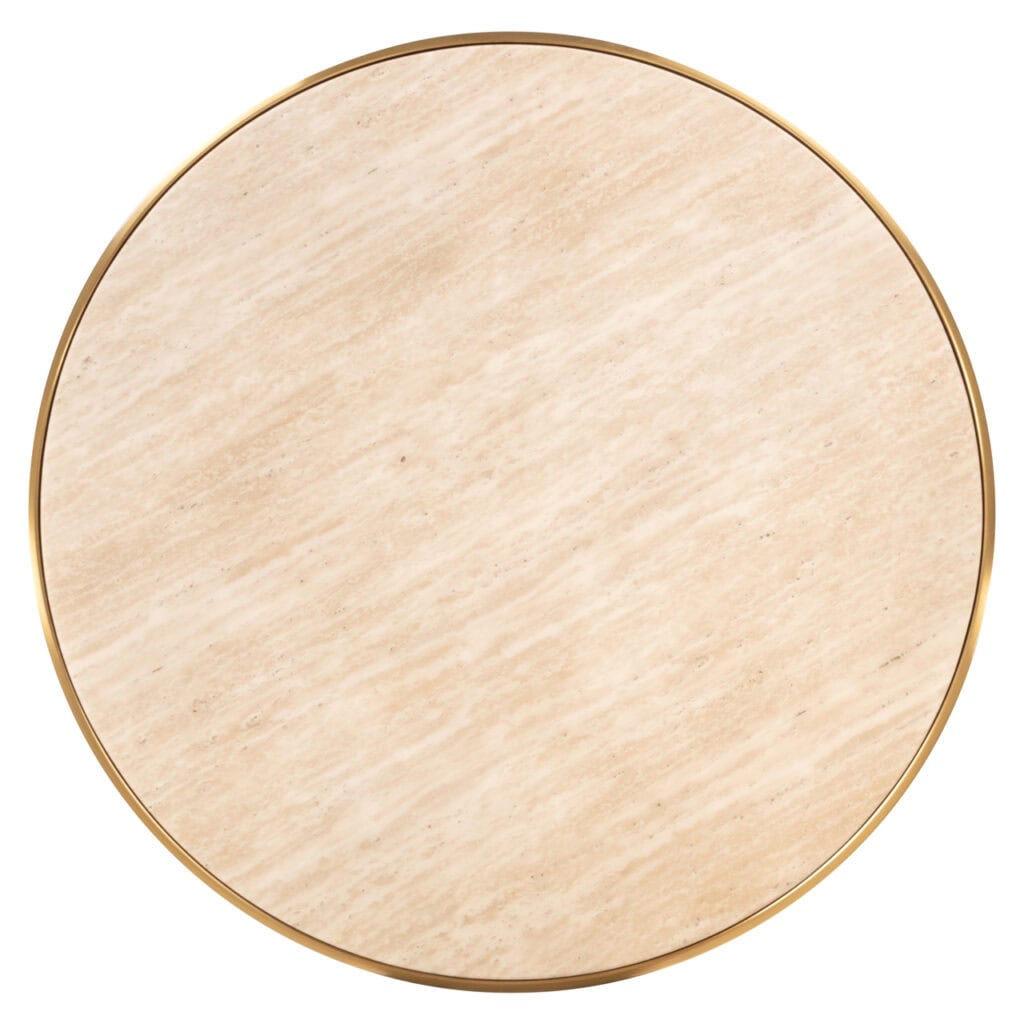 Beiger Bistrotisch „Brazza“ mit einem Durchmesser von 80 cm, elegantes und modernes Design.