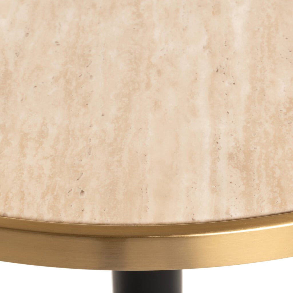 Bistrotisch „Brazza“ in Beige mit goldenem Rand, modernes Design, elegante Ausstrahlung.