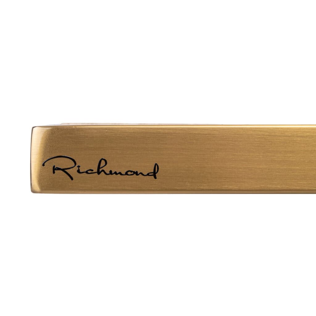 Luxury wooden furniture featuring the Richmond logo, modern interior design.