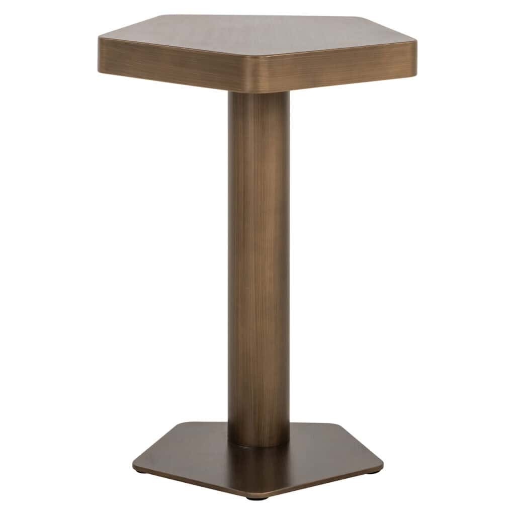 Moderner Sofatisch mit sechseckiger Tischplatte und brushed oberfläche.