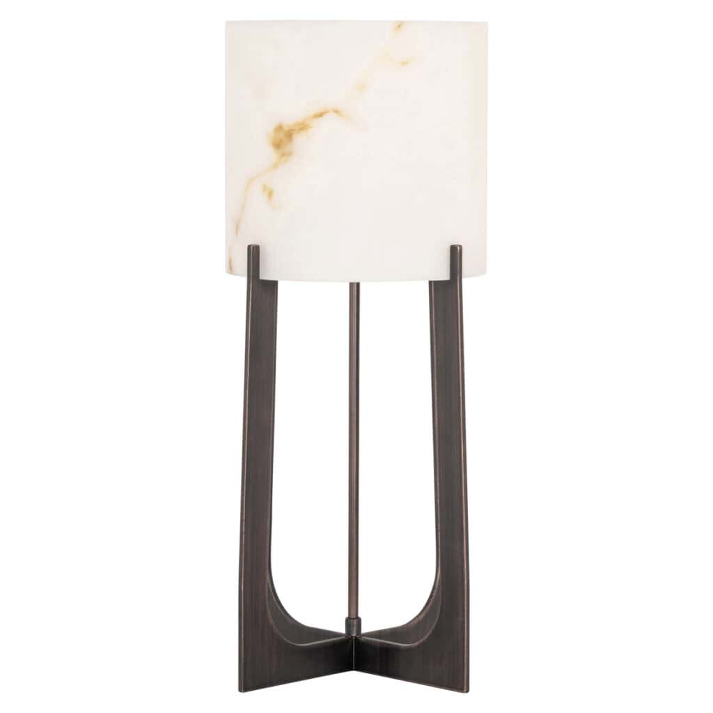 Moderne tafellamp met bronzen afwerking en marmeren kap.
