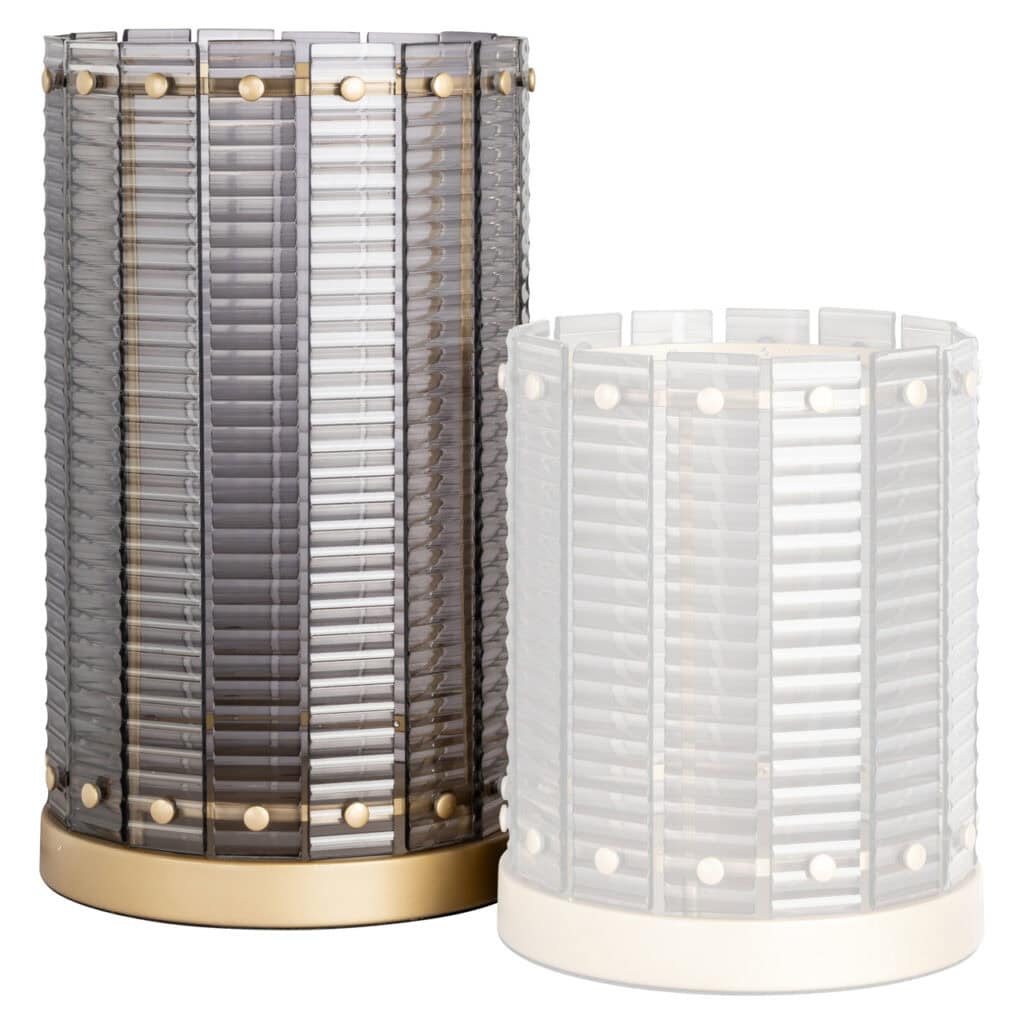 Elegantes windlicht in der Farbe „Smoke“ mit goldenen Details.