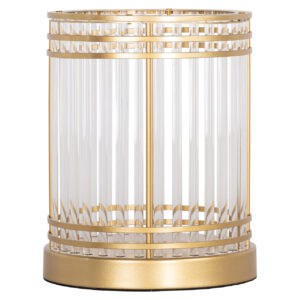 Goudkleurig windlicht Dyara, klein en elegant, perfect voor sfeervolle decoraties.