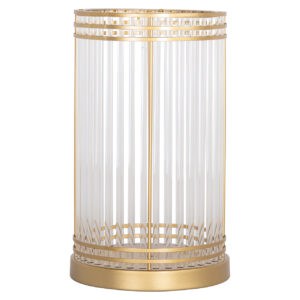Goudkleurig windlicht Dyara met glazen details voor elegant interieur.