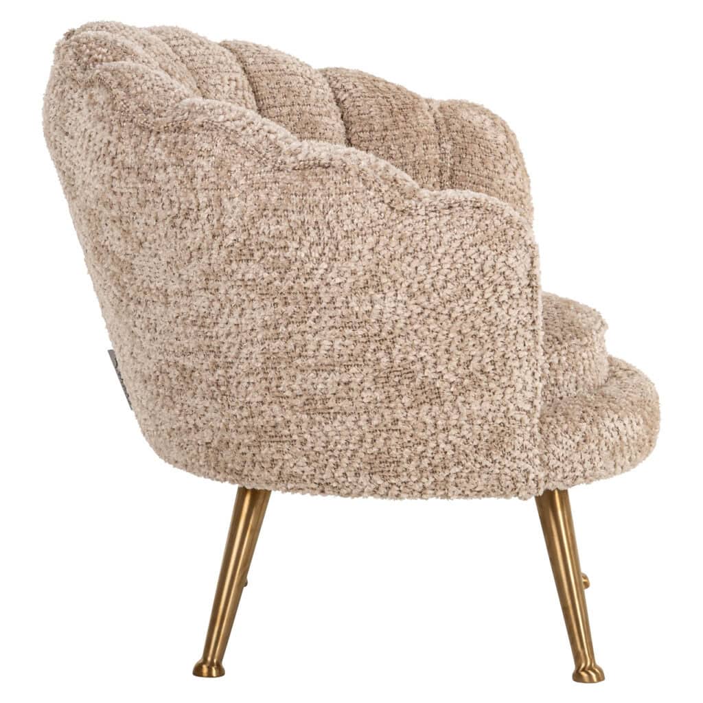 Charly chair in beige with gold legs for a stylish living room.
