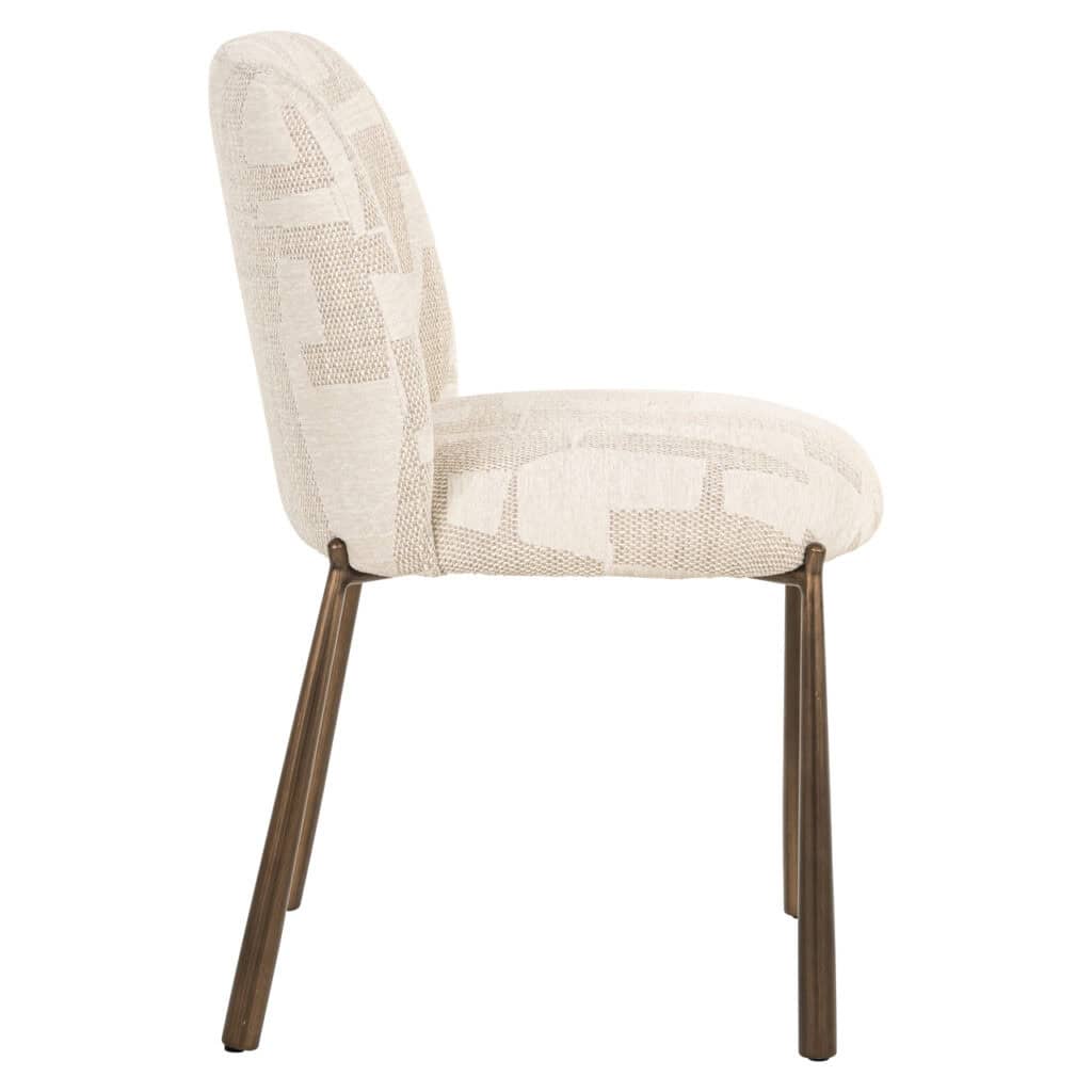 Lana dining chair with a graphic pattern and wooden legs.