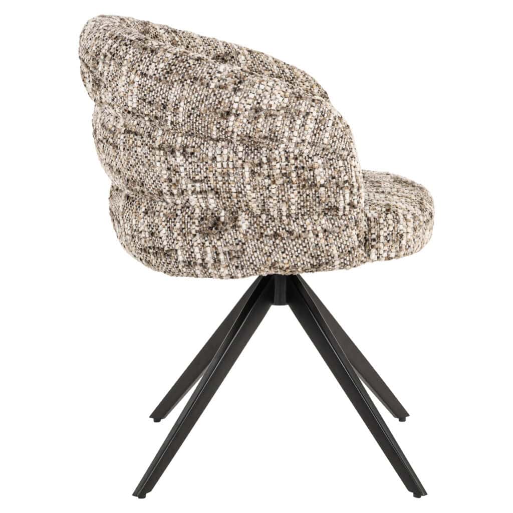 Comfortable Serenity dining chair in brown Omara fabric with black legs.