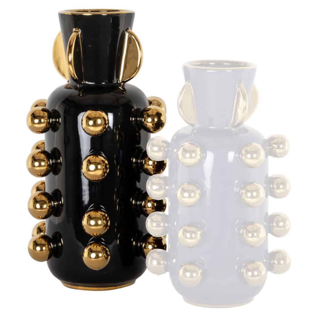 Elegante Zalia-Vase in Schwarz und Weiß mit goldenen Verzierungen für die Inneneinrichtung.