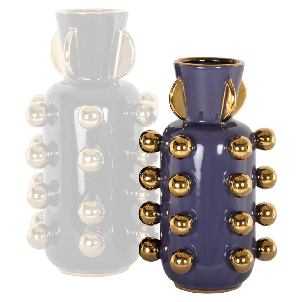 Elegant Zalia Vase in purple with gold accents for home decor.