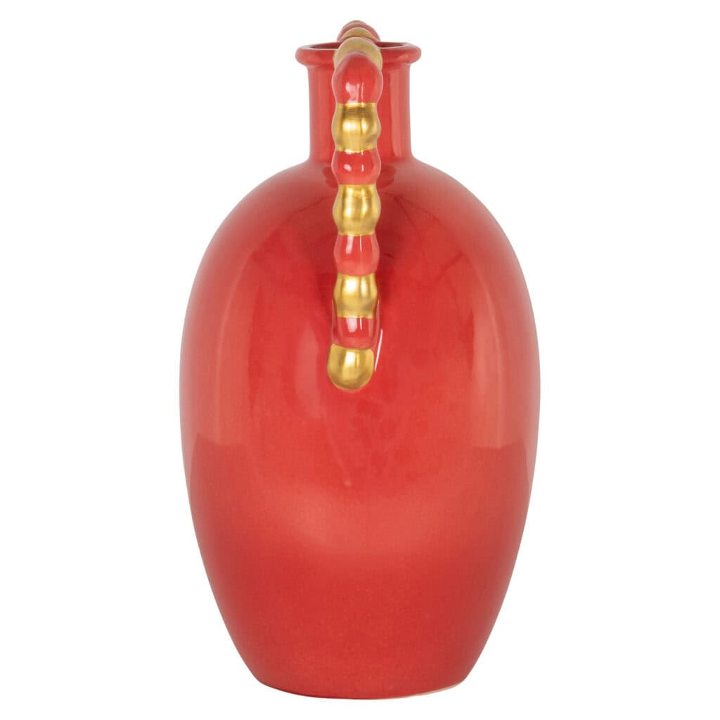 Oranje vaas met gouden details, modern design, interieur accessoire.