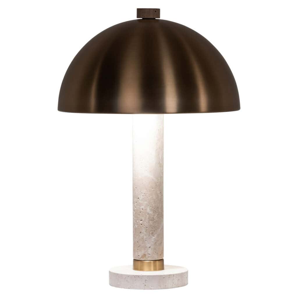 Modern table lamp with a metal shade and concrete base, a stylish interior accessory.