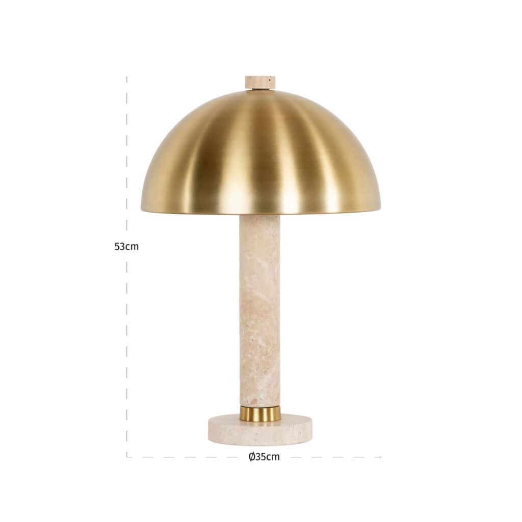 Luxury table lamp with a gold shade and marble base, a modern interior accessory.