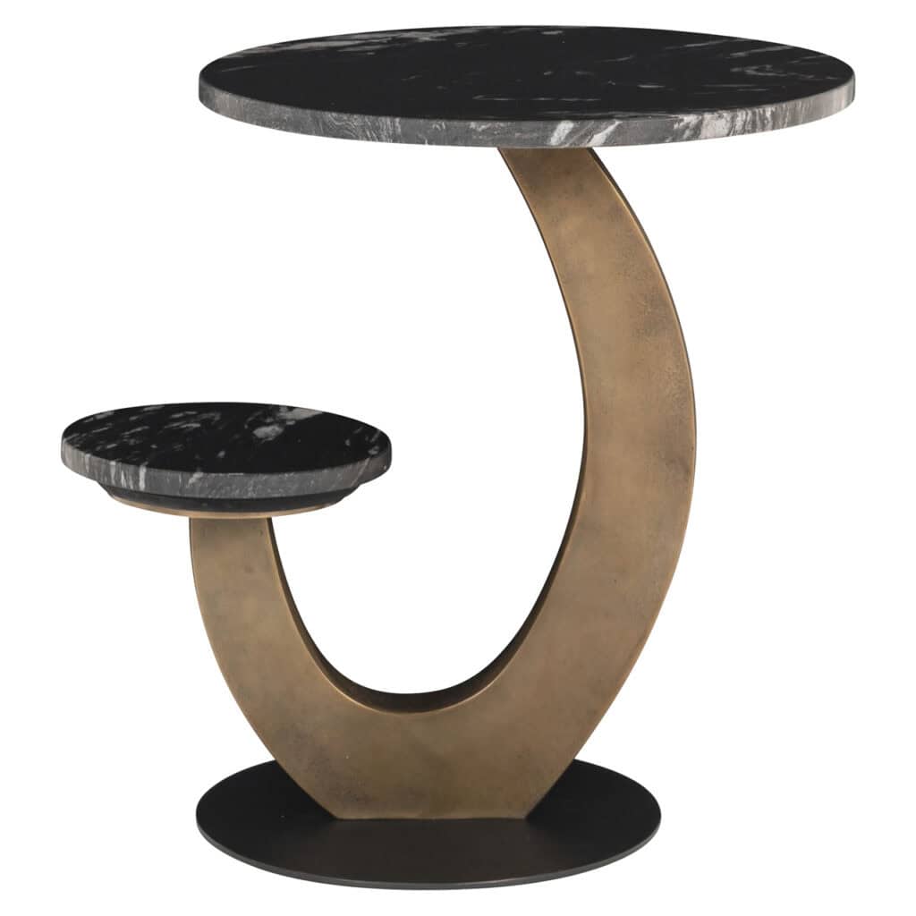 Tibby modern side table Tibby a black marble top and a gold metal base.