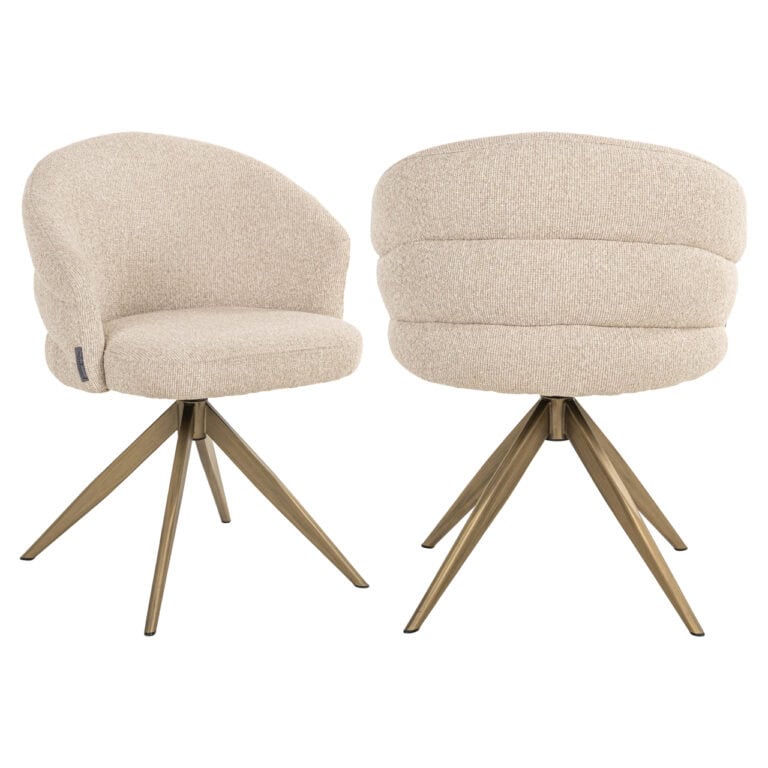 Moderne beige Lounge-Sessel mit dreifüßigem Holzgestell, stilvolle Einrichtungsaccessoires.