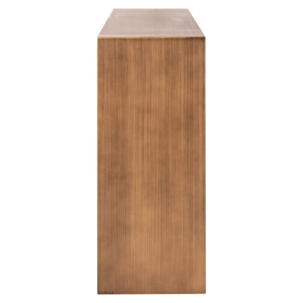 Lugano console in brushed goud afwerking voor elegant interieur.