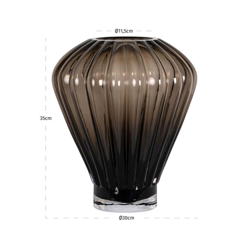 Élégant vase brun « Shani des nervures verticales et un diamètre de 30 cm.