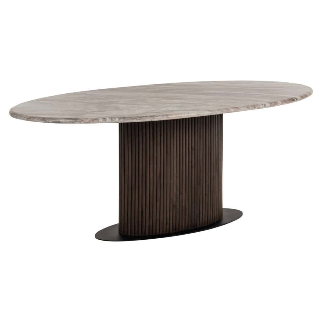 Eettafel Rashford Blush beige oval met houten onderstel.