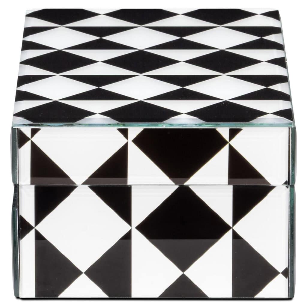 Zwarte en witte opbergdoos Silas met geometrisch patroon.