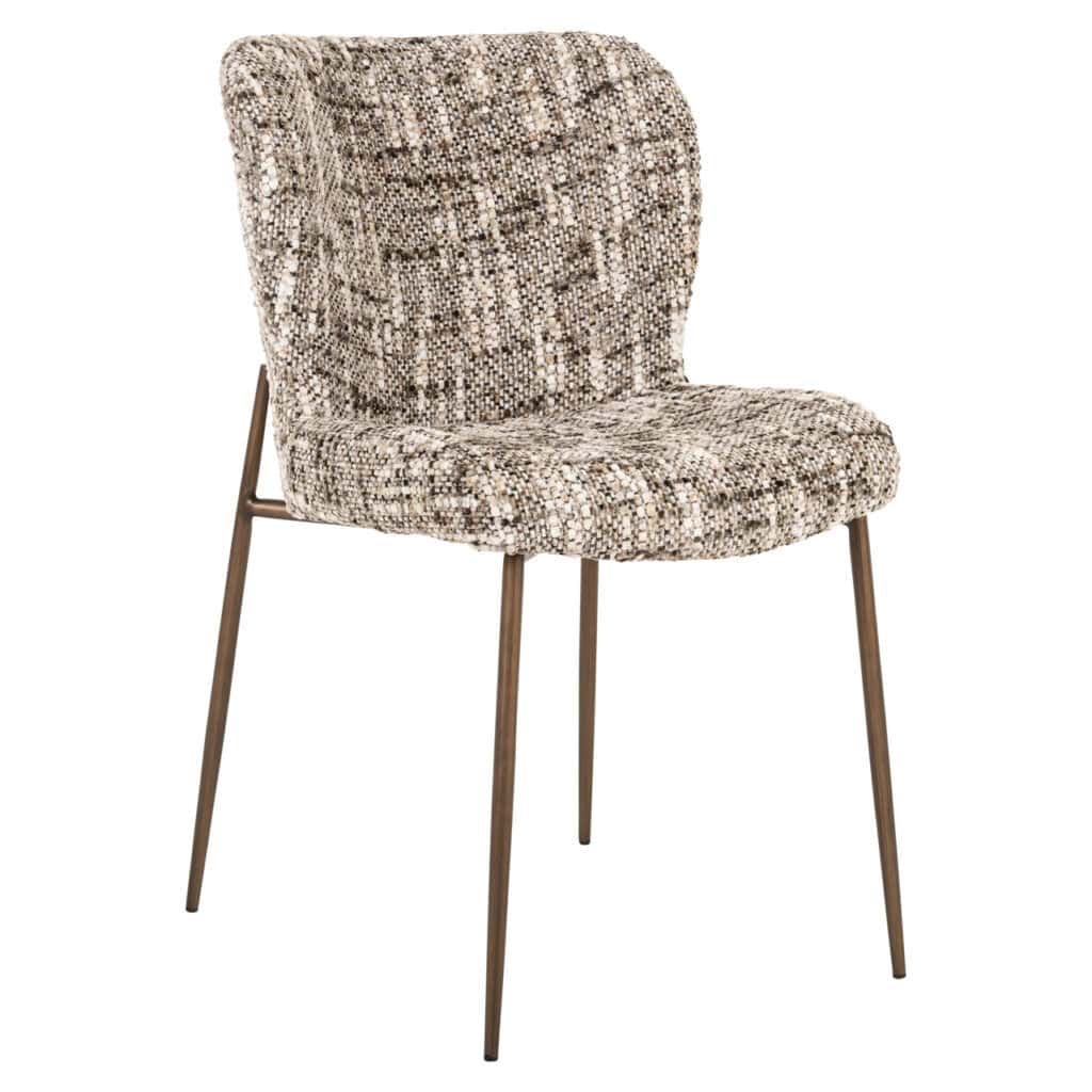 Modern fabric dining chair with a comfortable seat and wooden legs, perfect for a contemporary setting.