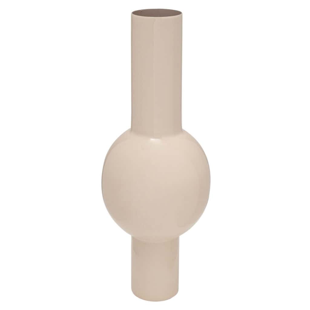 A sleek white vase with a round, cylindrical shape, perfect for modern interiors.