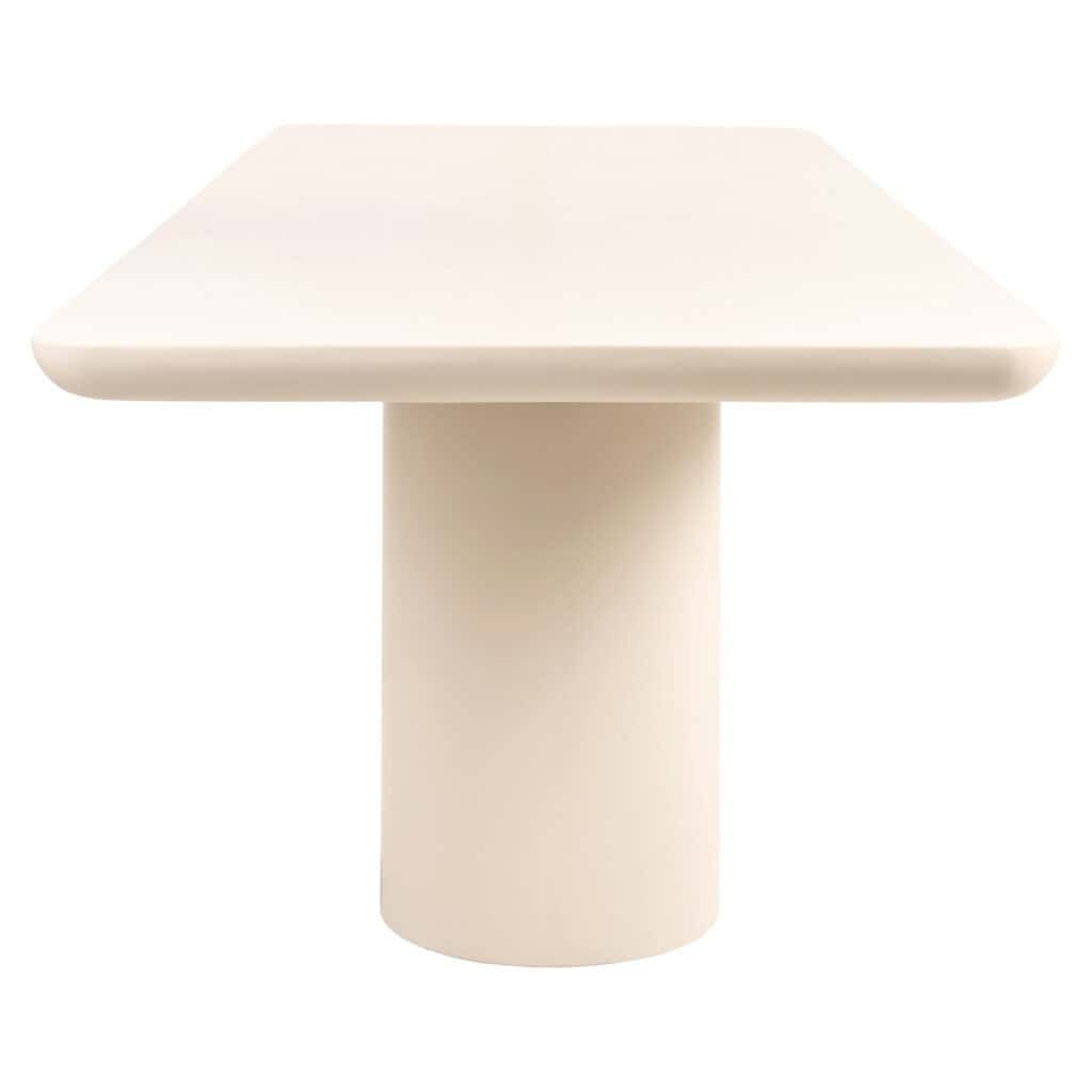 Moderne witte tafel met cilindrische basis, perfect voor interieurdesign.