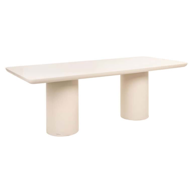 Moderne witte eettafel met ronde poten, perfect voor stijlvolle eetkamers.
