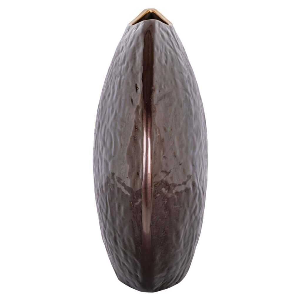 Modern vase with a textured, metallic finish for interior decoration.