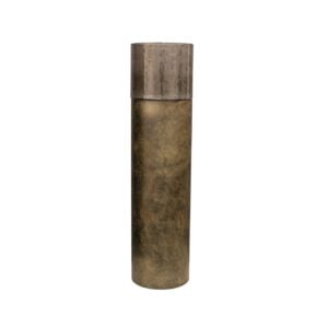 Industrial metal column with a rustic finish for indoor and outdoor use.