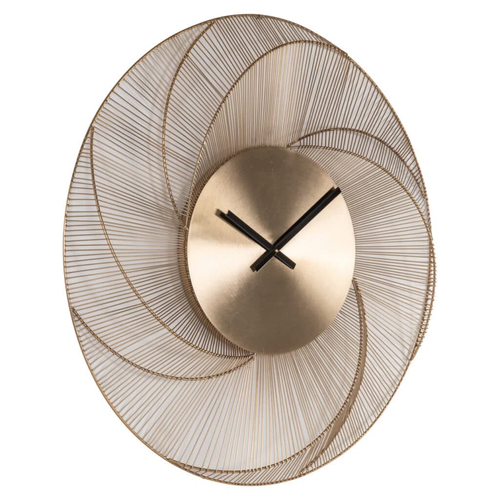 Horloge murale moderne aux barres métalliques et au design minimaliste, idéale pour les intérieurs élégants.