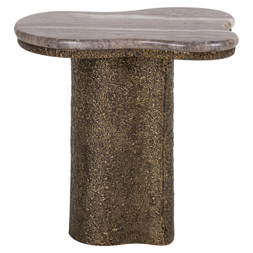 Side table with a concrete top and sculptural base, a modern interior accessory.