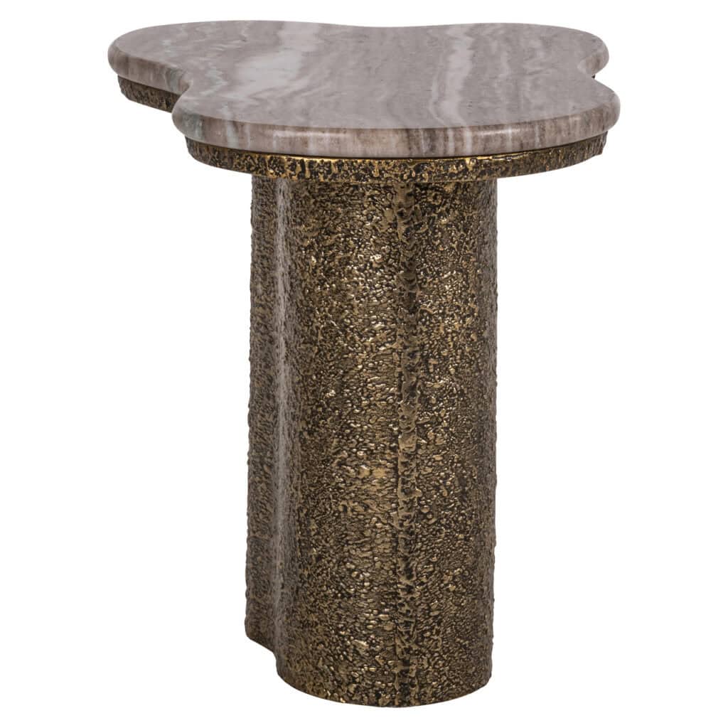 Modern table with a marble top and gold base, perfect for a luxurious interior.