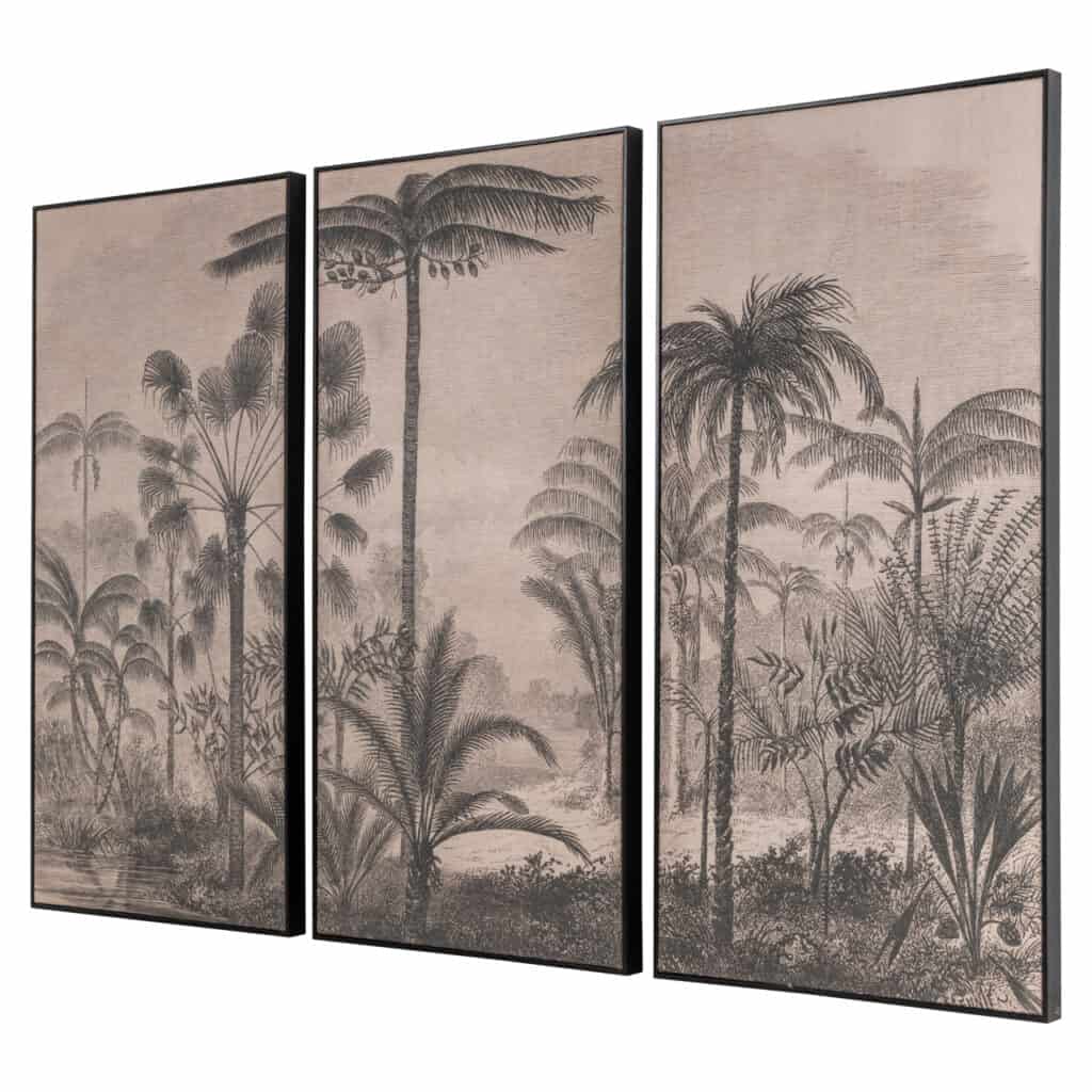 Tropisch wanddecor met palmboomprint voor een natuurlijke interieurstijl.