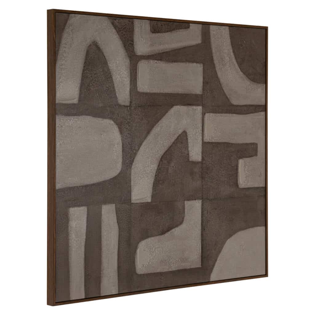 Abstract wall art featuring geometric shapes in neutral tones.