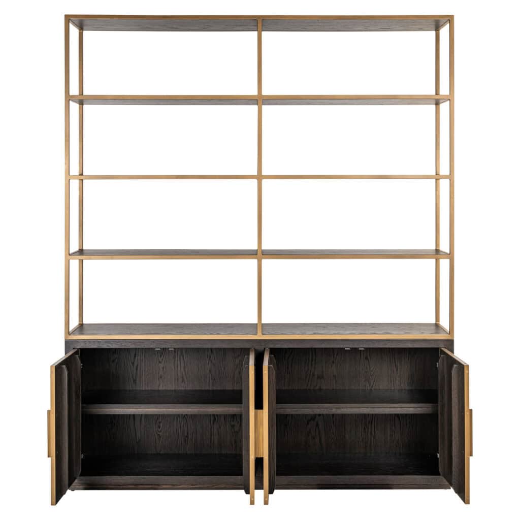 Moderner Bücherschrank aus Holz Bücherschrank offenen Regalböden und Unterschränken, ideal für Wohn- oder Büroräume.