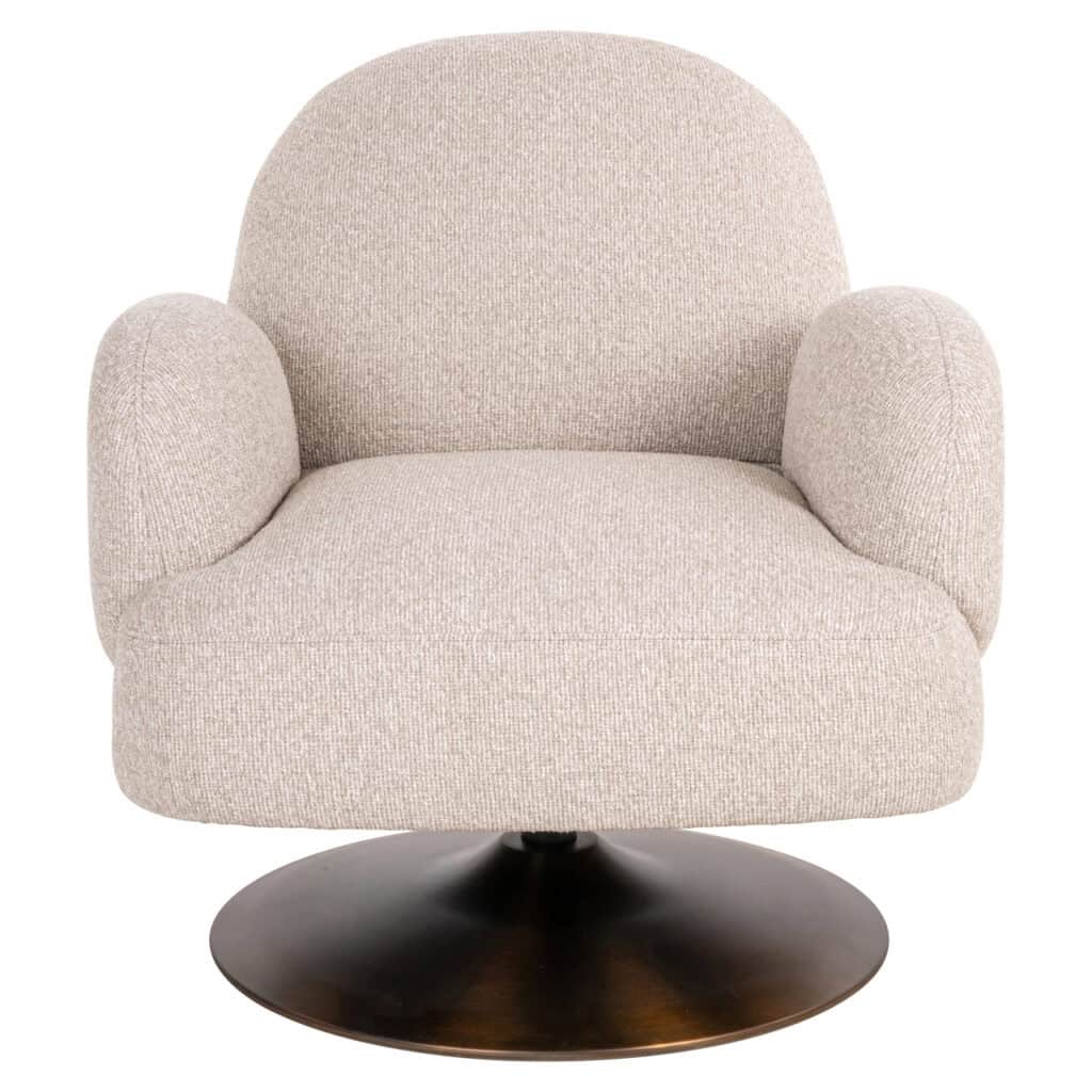 Armchair with swivel base in beige fabric—modern and comfortable for the living room or office.