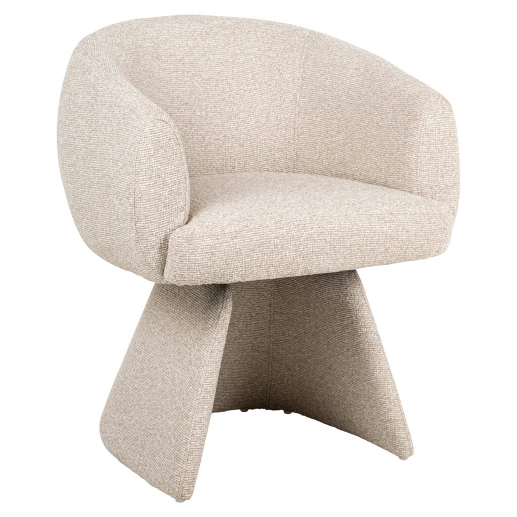 Moderne beige fauteuil met sculpturale basis, comfortabel en stijlvol voor elk interieur.