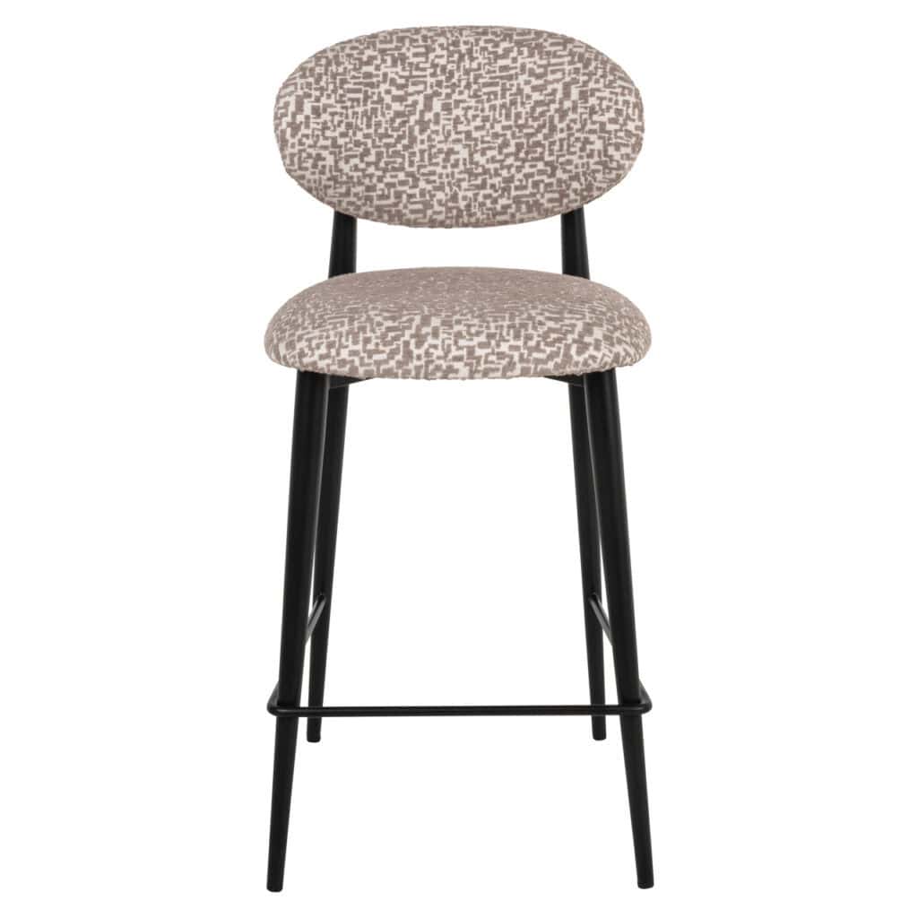 Modern chair with an upholstered seat and backrest, black metal legs.