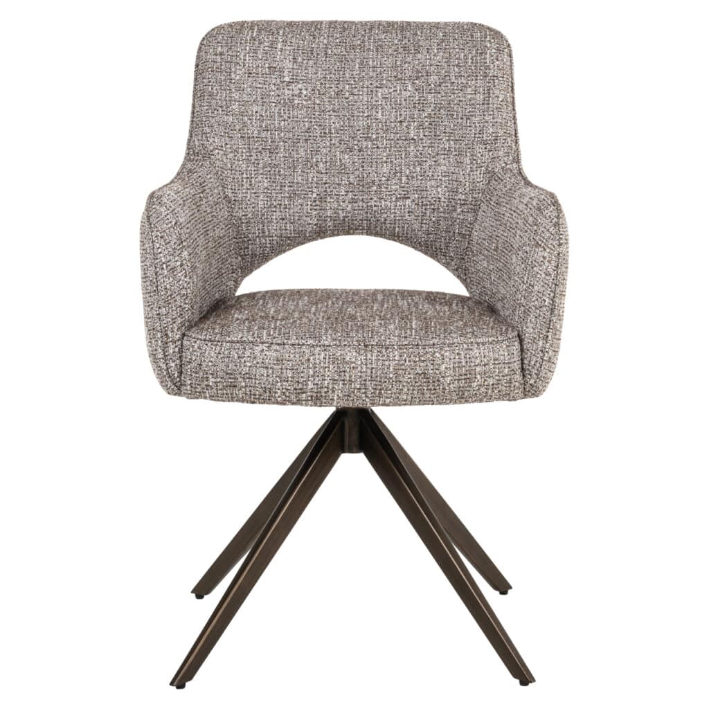Chaise de salle à manger moderne rembourrée avec piètement pivotant, à la fois confortable et élégante.