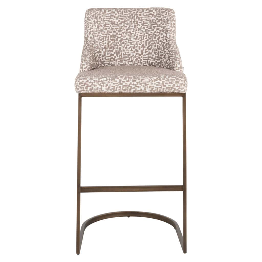 Tabouret de bar haut et moderne, avec revêtement rayé et structure métallique, pour les cuisines élégantes.