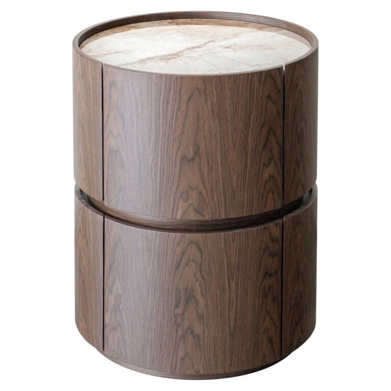 Modern wooden side table with a marble top, featuring an elegant design for your home.