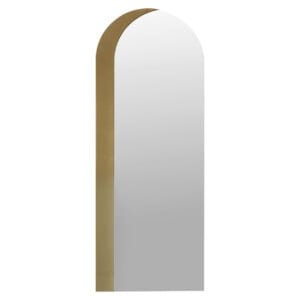 Elegante spiegel met goudkleurige rand en boogvormige top, modern interieuraccessoire.