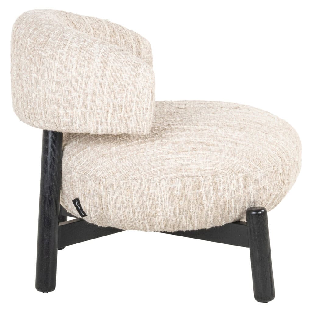 Modern beige armchair with black wooden legs—comfortable and stylish for any interior.
