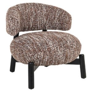 Modern fabric lounge chair with black wooden legs, offering a comfortable and stylish seat.